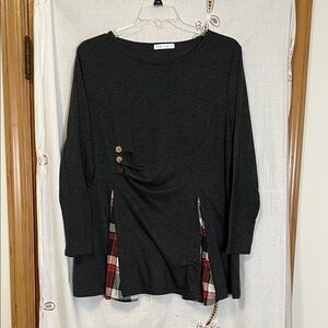 Rosegal Dark Gray Plaid Detail Top 3X